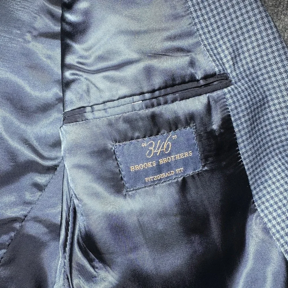 Brook Brothers 346 Fitzgerald Fit Blue Plaid Check Wool Blazer Men's Size‎ 41R